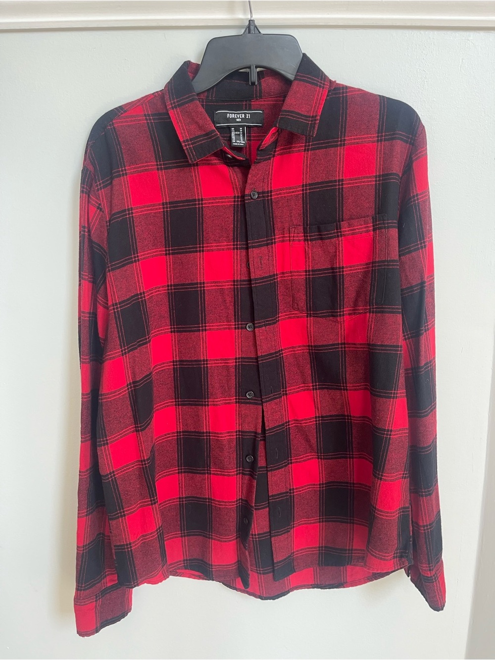 Forever 21 Red and Black Plaid Casual Button-Down Shirt